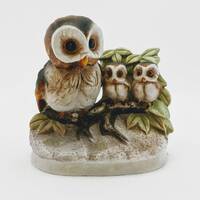 70s Porcelain Owl Figurine, Vintage Big Eyed Owls, Mama Baby Owls, Vintage Owl Decor Collectible