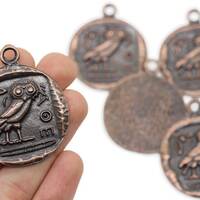 Owl of Athens Coin Pendant, Antique Copper Athenian Owl, Roman Pendants, Medallion Pendant, Greek Ow
