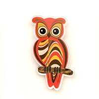 Funky Orange Owl, 100% recycled acrylic brooch - original artwork, eco-friendly, colourful, light we