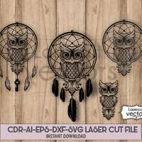Dreamcatcher cut file with owl SVG EPS DXF ai eps, for Cricut & Silhouette, dream catcher svg, d