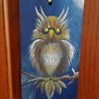 Handpainted Owl Acrylic Painting, Miniature Art, Ornament, Rectangle, Gothic, Spooky, Fall Decor, Gr