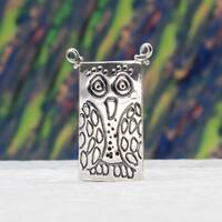 Little owl brooch pin, handmade from polished sterling silver with embossed design. A designer brooc