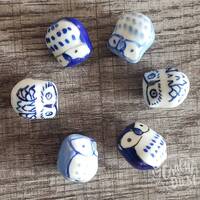 8 Hand Painted Blue Owl Ceramic Beads | Custom Jewelry Making for Necklaces, Bracelets, Earrings | B