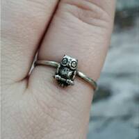 Sterling silver owl petite stack or midi ring is handmade by Old Hippie Dave 925 sterling silver gre