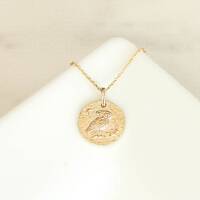 Gold Owl Charm Necklace: Hammered Gold Filled Bird Pendant