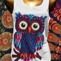 Lightweight ladies / girls hippy boho festival summer vest tops, owl print and dream catchers