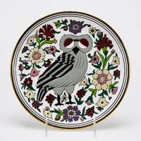 Hand Made Gold-Edge, Wise Owl Ceramic Display Plate from Rodos, Greece
