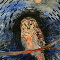Night Owl, Original Watercolor Painting, 9”x12”