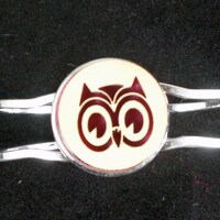 Owl Cuff Bracelet from cut Plywood and Felt set into Hinged Stainless Steel setting