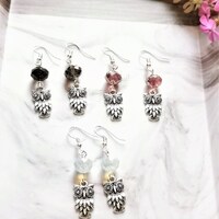 Cute owl earrings, Dangle earrings, Sparkle earrings, Owl charm