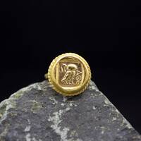 Ancient Roman Art Owl Signed Coin Ring 24K Gold Plated 925 Sterling Silver Ring Handcrafted Hammered