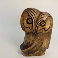 Hand Carved Wooden Owl Figurine, Abstract Wood Sculpture (5 inch)