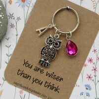 Owl Keyring, Personalised Birthstone Initial Keychain, Owl Lover Gifts, Birthday Christmas Gifts