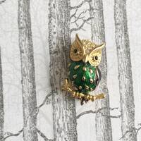 Vintage SPHINX Enamel & Rhinestones Owl Brooch (Unsigned)