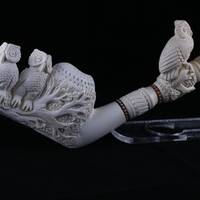 Large Owl Half Bent Meerschaum Pipe, Unsmoked Pipe, The Best Block Meerschaum