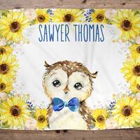 Owl Personalized Baby Boy Blanket, Baby Blanket, Name Baby Blanket,Owl Baby Gift, Baby Owl Blanket, 