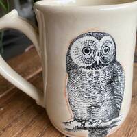 Owl Mug in Green or Cream Stoneware