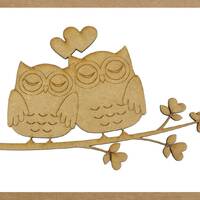 Wooden owl on branch, Love, Heart, Animal, Craft shape, Cutouts, Wood embellishment, Laser cut, MDF 