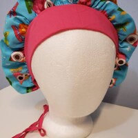 Bouffant ponytail scrub cap, colorful owls