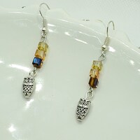 Orange and Topaz Owl Earrings