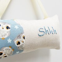 Hand Embroidered 'Shhh' Doorknob Pillow: Owl & Stars Nursery Decor