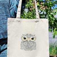 Embroidered owl tote bag cotton.