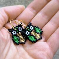 Earrings - Golden Green Owls - Silverlined sparkling Gold and Green