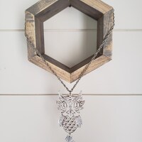 Vintage Costume Silvertone Owl Necklace