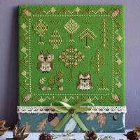 Cute owls cross stitch pattern PDF / primitive sampler woodland acorns digital file download Stitchy