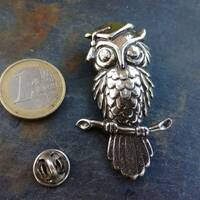 Grosse Broche Pin's Hibou étudiant, Laiton Argenté, Broche Animal Totam Hibou, Bro