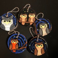 Owl Keychains, Hand painted keychains, Owl Zipper Pulls, Backpack charm, Owl Art, Wildlife keychain