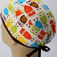 Owl Print Surgeon Scrub Hat, Nurse Doctor Cap, Handmade Cotton