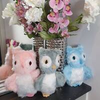 Pink Faux Fur Owl Soft Toy