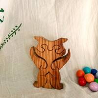 Vintage Wooden Owl Puzzle – Handmade 3D Upright Owl Decor – 8” Chunky Wooden Anima