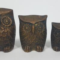 Set of 3 brass Owls family statues figurines Small Medium Large