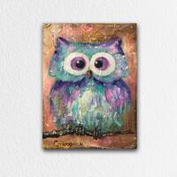 Owl Art Owl Painting Original Acrylic Painting on Stretch Canvas Bird Painting Nursery Wall Art Read