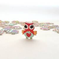 Wood Owl Buttons // Sewing scrapbooking kids crafts novelty button rainbow bright