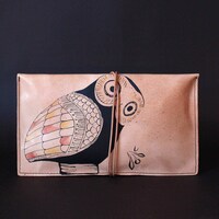 Leather clutch envelope bag / portfolio purse. Owl of Athens