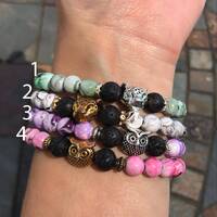 Owl and Leopard Stretch Bracelets w/ Acrylic and Lava Beads (7 inch/Small Wrist)