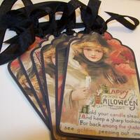 Halloween Tags Witch Tags Owl & Raven Vintage Style Tags  - Set of 6