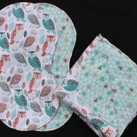 Forest Owls Hemstitching Baby Blanket & 2 Burp Cloth Kit