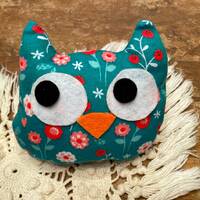 Handmade Owl Plush: Floral Cotton Stuffed Animal