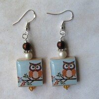 Owl on a Branch Autumn Charm Earrings