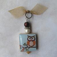 Owl on a Branch Autumn Charm Pendant