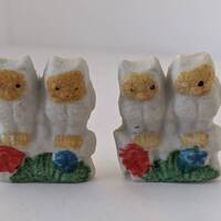 Lot Of 2 Vintage Matching Miniature Ceramic Owl Bird Figurines Japan