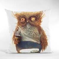 Boho Owl Coffee Lover Pillow: Animal Print Decorative Pillow Cover, Funny Pet Cushion Case, Cozy Hom