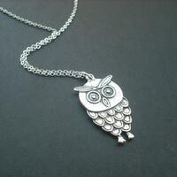SALE - little owl necklace - white gold plated chain