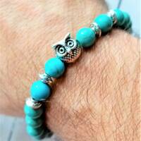 Turquoise Bead Bracelet with Stainless Steel Owl Charm