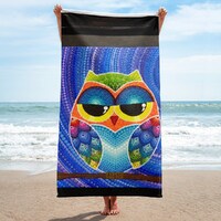 Owl Towel original art towel owl art towel beach towel colorful art beach towel original painting to