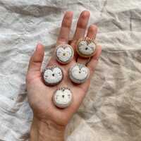 Mini Owl Brooch Set – Handmade Needle Felted Owl Pins – Woodland Animal Gift – Sof